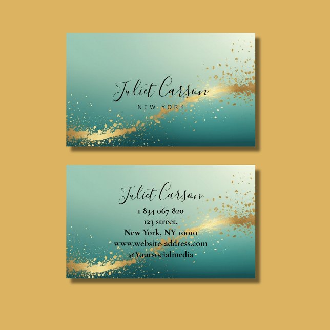 Turquoise Teal Gold Script Business Card (Creator Uploaded)