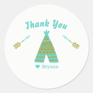 Turquoise Teal Gold Tepee Birthday Party Favour Classic Round Sticker