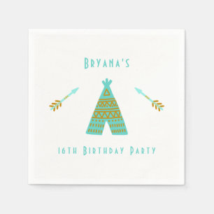 Turquoise Teal & Gold Tepee Modern Birthday Party Napkin