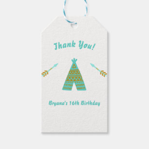 Turquoise Teal Gold Tepee Sweet 16 Birthday Party Gift Tags