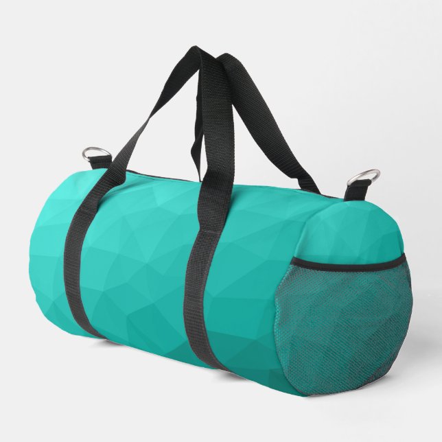 Turquoise teal gradient geometric mesh pattern duffle bag (Right Corner)