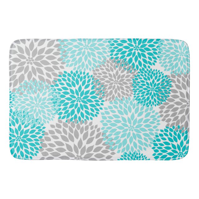 Turquoise Teal Grey Bathroom shower decor Bath Mat (Front)
