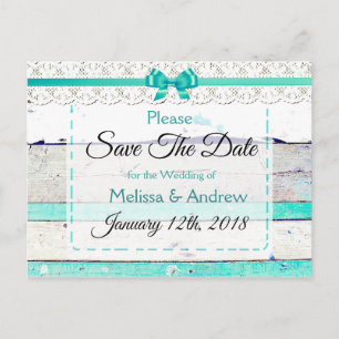 Turquoise Teal Grey Wood Save the Date Postcard