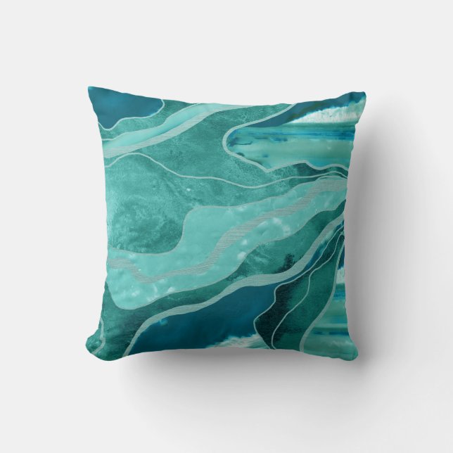 Turquoise Teal Marble Agate Glam #1  Cushion (Front)