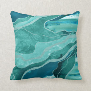 Turquoise Teal Marble Agate Glam #1  Cushion