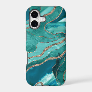 Turquoise Teal Marble Agate Gold Glitter Glam #1