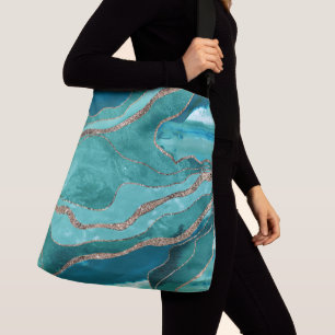 Turquoise Teal Marble Agate Gold Glitter Glam #1 Crossbody Bag