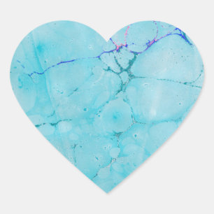 Turquoise Teal Marble Paint Abstract Watercolor Heart Sticker