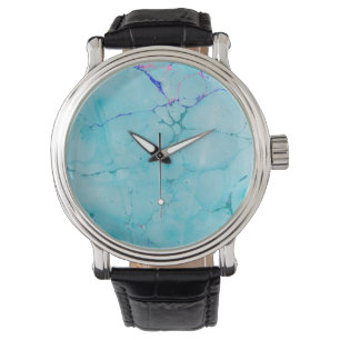 Turquoise Teal Marble Paint Abstract Watercolor Watch
