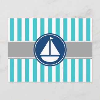Turquoise Teal Nautical Sailboat Stripes Postcard