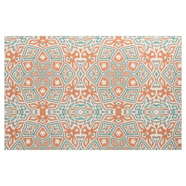 Turquoise Teal Orange Retro Nouveau Deco Pattern Fabric (Fat Quarter)
