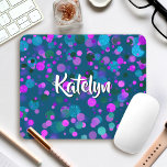 Turquoise teal purple confetti dots custom name mouse pad<br><div class="desc">Sparkly turquoise blue, purple, pink, and green confetti dots on a dark teal background adorn this chic, modern custom name mousepad. Makes a fun and stylish statement every time you use it. A great gift for a friend, as well as yourself! Just type in the name of your choice and...</div>