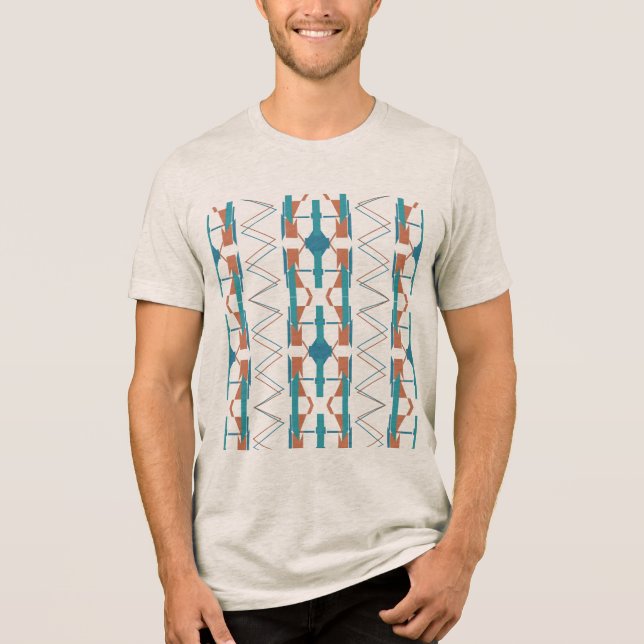 Turquoise Teal Rust Southwest Vertical Rows Design Tri-Blend Shirt (Front)