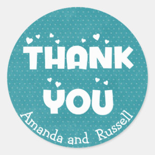 Turquoise Teal Thank You Polka Dots Personalised Classic Round Sticker