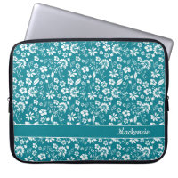 Turquoise Teal Tropical Flowers Monogram