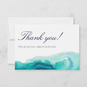 Turquoise Teal Watercolor Wedding Thank you Card