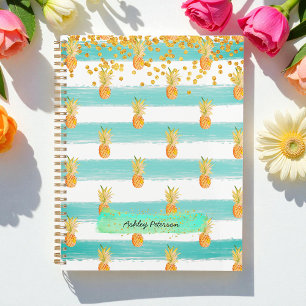 Turquoise Teal White Glitter Pineapple Daily Planner