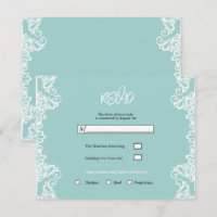 Turquoise Teal White Lace Elegant Wedding RSVP