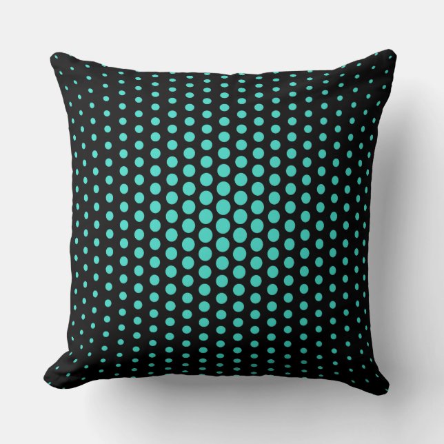 Turquoise Techno Dots Modern Black Cushion (Front)