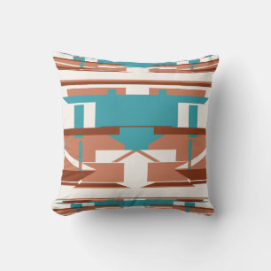 Turquoise Terracotta Rust White Southwest Mosaic Cushion