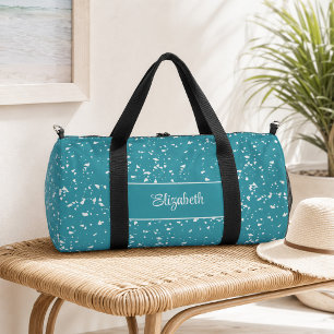 Turquoise Terrazzo Custom Name Duffle Bag