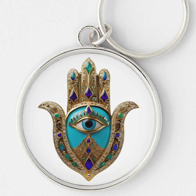 Turquoise Third Eye Hamsa Key Ring (Front)
