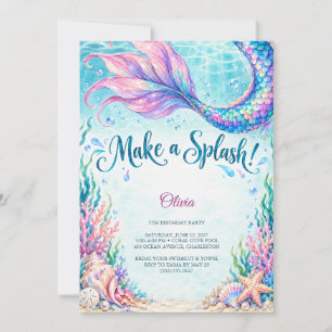 Turquoise Tide Mermaid Birthday Invitation