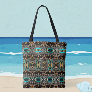 Turquoise Tides Abstract Tribal Tote Bag