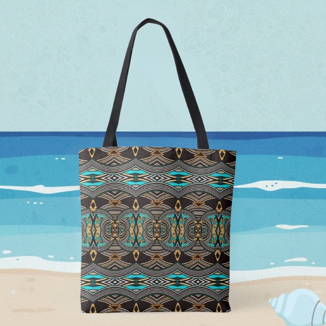 Turquoise Tides Abstract Tribal Tote Bag (Creator Uploaded)