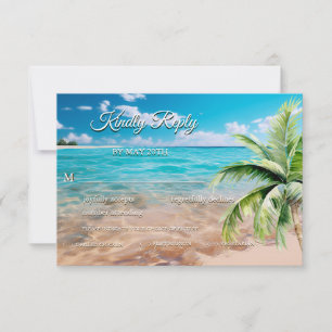 Turquoise Tides Tropical Palm Tree Beach Wedding RSVP Card