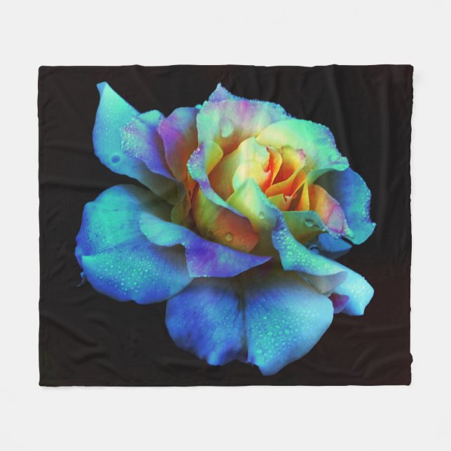 Turquoise Tie-Dyed Rose Fleece Blanket (Front (Horizontal))
