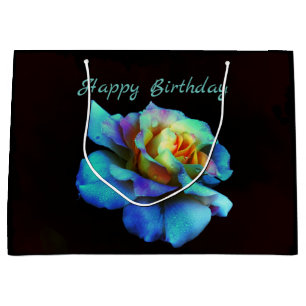 Turquoise Tie Dyed Rose -Happy Birthday Large Gift Bag