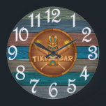 Turquoise Tiki Bar Large Clock<br><div class="desc">A Turquoise Simulated Wooden Large Numbered Wall Clock For A Tiki Bar</div>