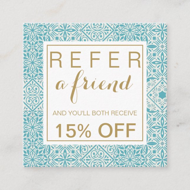 Turquoise tiles stilish square referral card (Front)