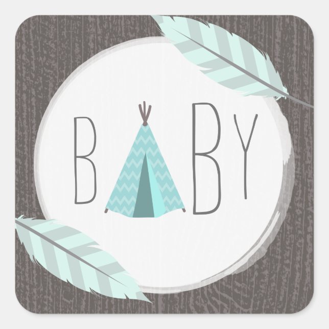 Turquoise Tipi Baby Shower Sticker (Front)