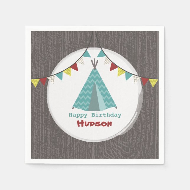 Turquoise Tipi Birthday Napkins (Front)