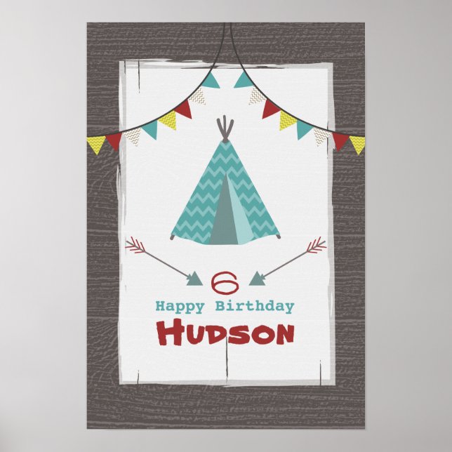 Turquoise Tipi Camping Birthday Poster (Front)