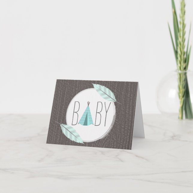 Turquoise Tipi + Feathers Baby Card (Front)