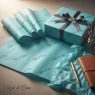 Turquoise Tissue Paper with Name Pattern Print