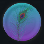 Turquoise to Purple Peacock Feather Paper Plate<br><div class="desc">Turquoise to Purple Peacock Feather Heart paper plates. Pretty for a wedding or birthday party.</div>