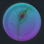 Turquoise to Purple Peacock Feather Paper Plate<br><div class="desc">Turquoise to Purple Peacock Feather Heart paper plates. Pretty for a wedding or birthday party.</div>