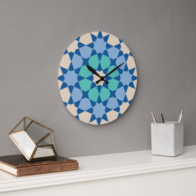 Turquoise Tranquility pattern Large Clock (Office)