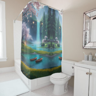 “Turquoise Tranquillity – Rowboats on Crystal Wate Shower Curtain