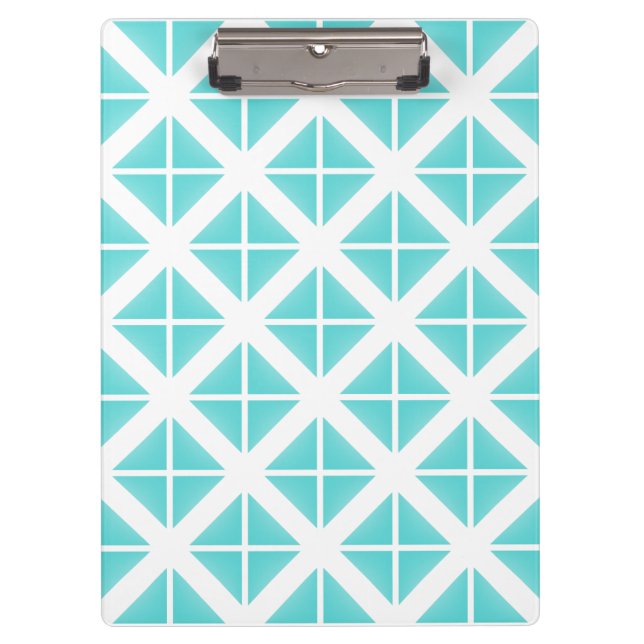 Turquoise Trendy Triangle Pattern Clipboard (Front)