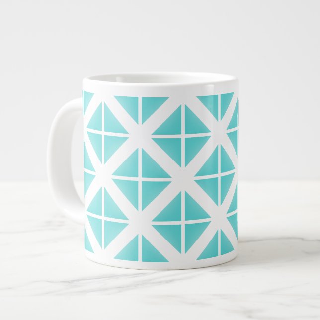 Turquoise Trendy Triangle Pattern Large Coffee Mug (Front Left)