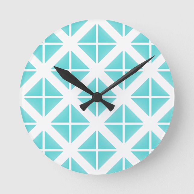 Turquoise Trendy Triangle Pattern Round Clock (Front)