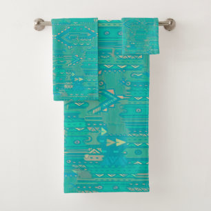 Turquoise Tribal Bathroom Towel Set