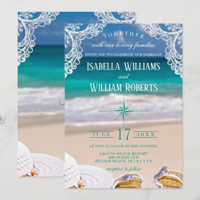 Turquoise Tropical Beach Summer Wedding Invitation (Front/Back)