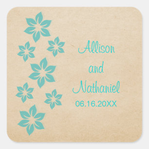Turquoise Tropical Floral Wedding Stickers