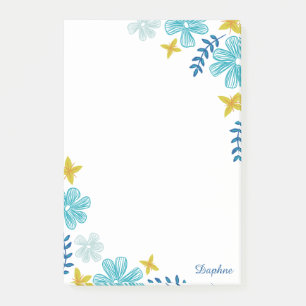 Turquoise Tropical Flowers - Add Your Name Post-it Notes